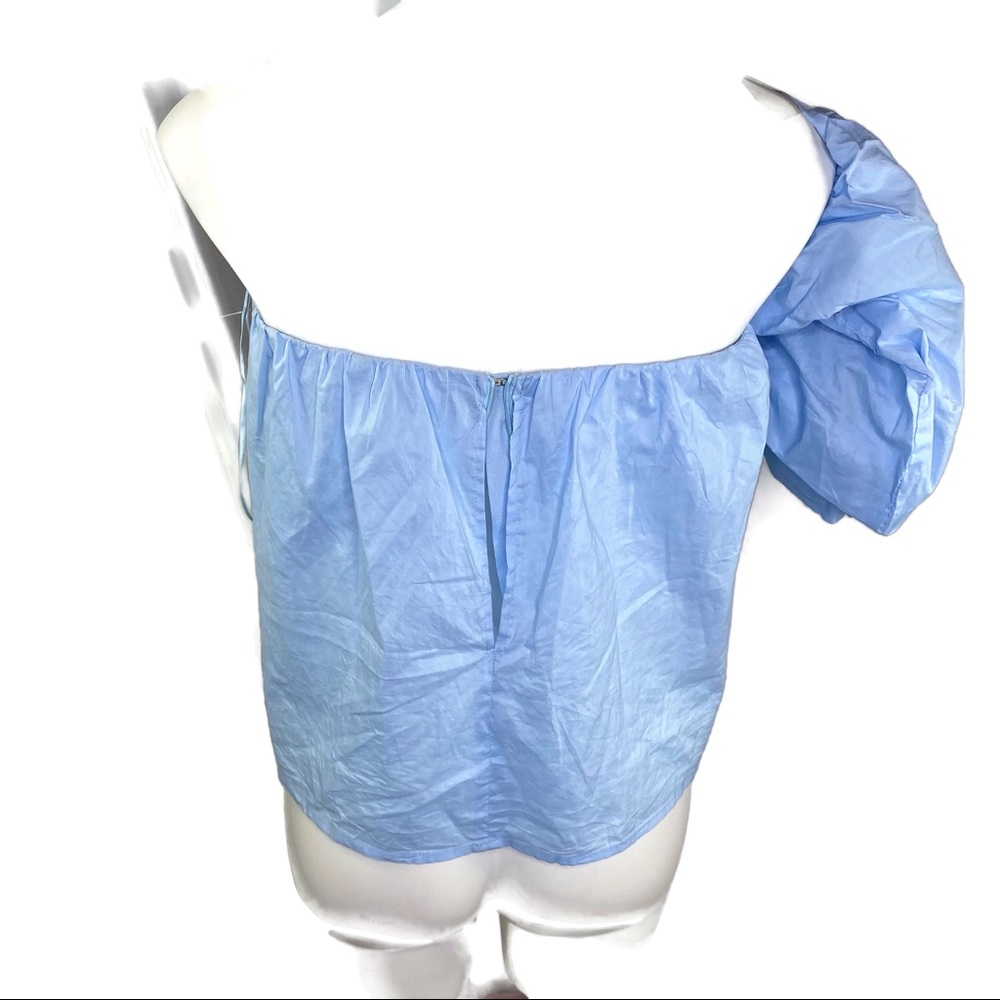 Aqua Crop Top Sky Blue light Cotton With One Off Shoulder Sleeve Size Small - Picture 8 of 16